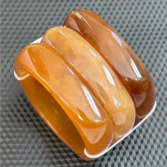 NWT ⚜️🤎⚜️ Piper K Set of 3 Bangles, Marbleized Amber-Brown Shades, Chunky - Picture 9 of 11